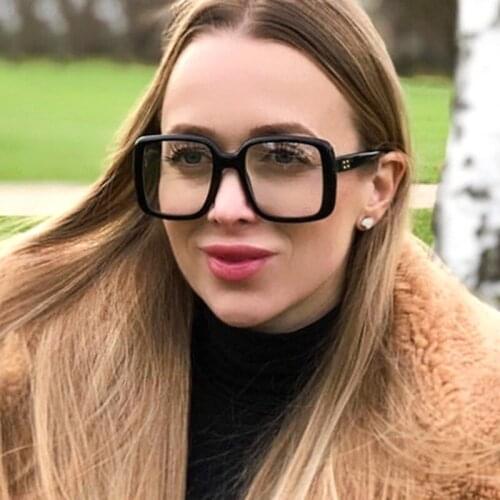 FEISHINI Transparent Big Frame Square Glasses Frame Women brand Clear Eyewear frames Ladies Red Anti Blue Light Glasses Computer