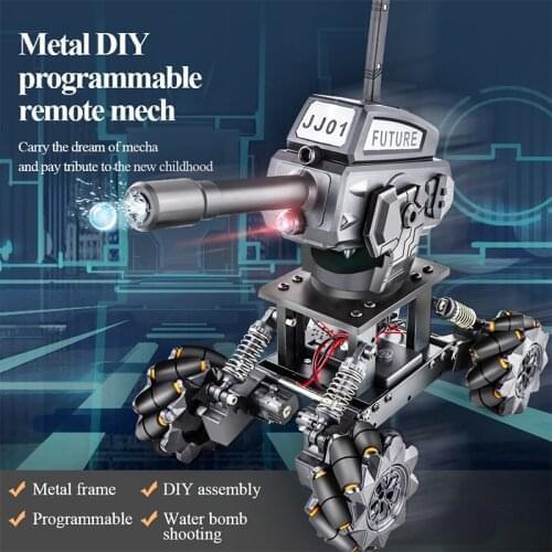 Alloy Remote Control Tank DIY Programming 4WD RC Toy Tank With Launch Water Bomb Off-road Climbing 50m Remote Driving RC Mech