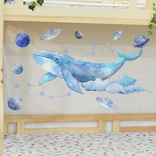 [SHIJUEHEZI] Whale Animal Wall Stickers DIY Planets UFO Wall Decals for Kids Rooms Living Room Nursery House Decoration