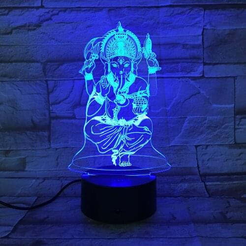Elephant Buddha 7 color changing Night Lamp 3D Atmosphere Light Heart visual illusion LED for Kids Toy Birthday gifts AW-653
