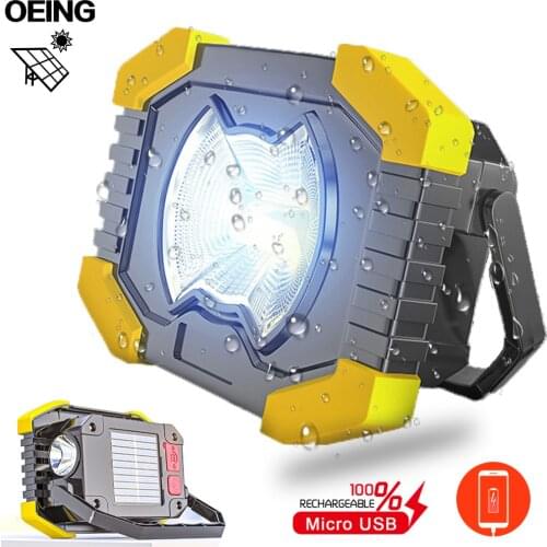 Led Solar Work Light Portable Side Spotlight Super Bright Floodlight Built-in Battery USB Rechargeable Camping Lamp Flashlight
