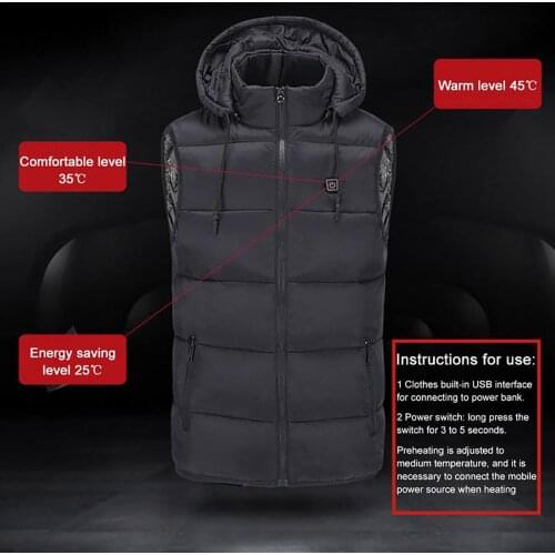 Unisex Warming Heated Vest Electric Heated Vest New Colors 5V USB Winter Warm Hooded Jacket Hat Clothing Temp Control Waistcoat