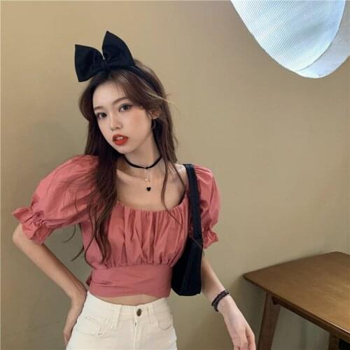 Women Blouse Square Collar Puff Sleeve Back 2021 Summer Short-Sleeved Top For Women Blusas Mujer De Moda