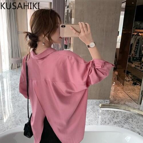 KUSAHIKI Back Split Korean Causal Blouse Tops Long Sleeve Turn-down Collar Shirt 2021 Spring New Blusas Mujer De Moda 6F748