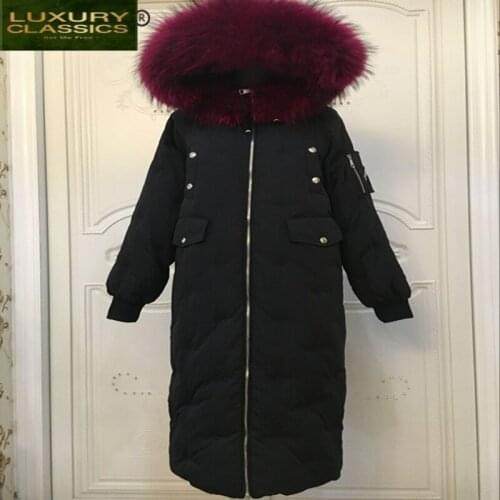 Down Womens 2021 Brand Jacket Real Raccoon Fur Hooded Thick Warm Long Down Parka Ladies Long Duck Down Coat Hiver LW1719