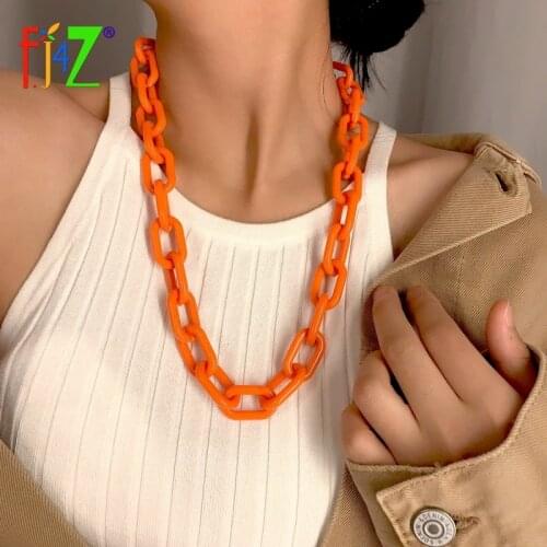 F.J4Z 2021 Trend Necklaces Simplicity Thick Acrylic Cuban Chain Necklace Hit-hop Women Neck Jewelry Gifts Multi-colors Collars