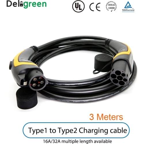 16A 32A Type 1 to Type 2 EV Cable J1772 to IEC62196 EV Charging Plug With 3 Meter cable TUV/UL single phase