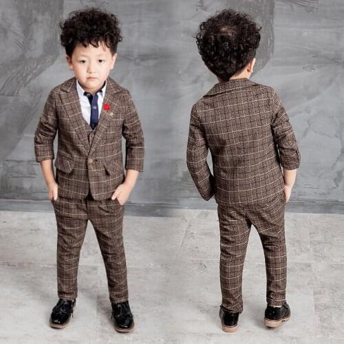 2017 New Children Suit Baby Boys Suits Kids Blazer Boys Formal Suit For Weddings Boys Clothes Set Jackets+Vest+Pants 3pcs 2-10Y