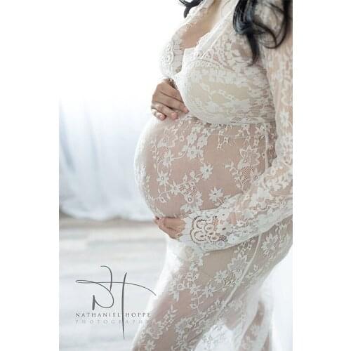 2019 Fashion Maternity Photography Props Maternity Gown Lace Maternity Dress Fancy Shooting Photo Summer Pregnant Dress Plus
