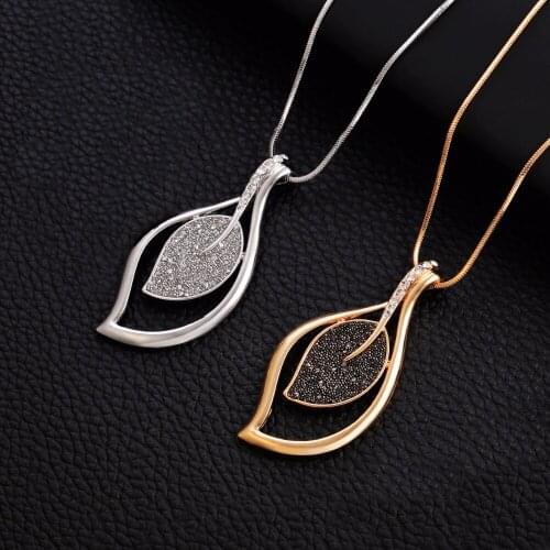 2021 New Leaf Necklaces For Women Female Long Necklace Black Crystal Gold Silvery Pendant Sweater Chain Trendy Jewelry Gift Girl