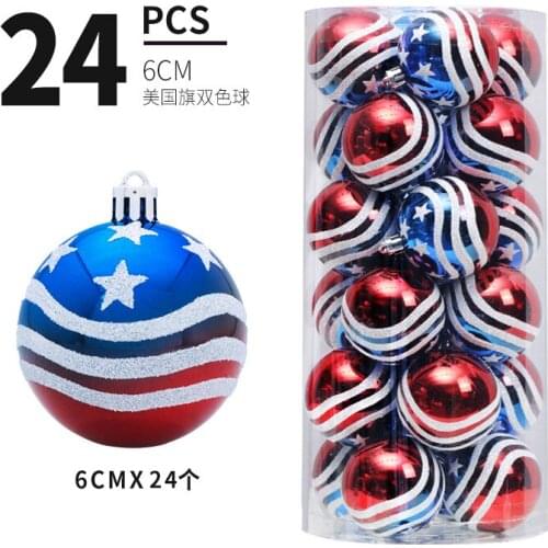 6cm 24pcs Painted Christams Ball America National Flag Decoration Balls Christmas Tree Pendant American Independence Day Decor