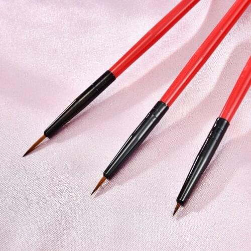 3Pcs/Set Red Handle Dotting Stripe Pattern Soft Head Drawing Nail Art Brushes For Manicure Gel DIY Creative Craft Nail Art Pen