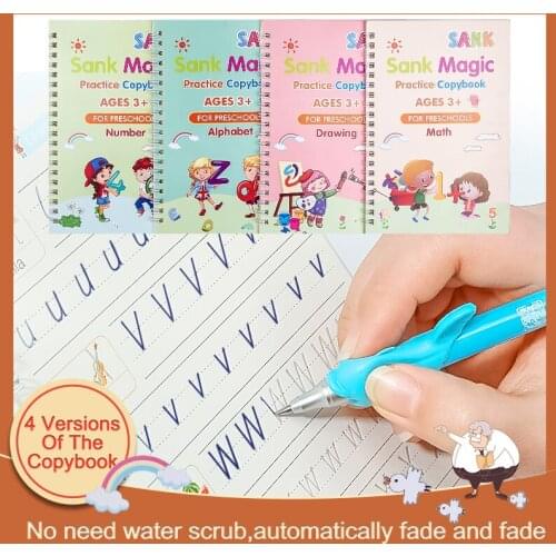 4 Books Reusable Copybook for Calligraphy Learn Alphabet Painting Arithmetic Math Children Kids Handwriting Practice Letter Toys