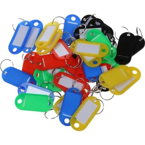 40 Pcs Split Ring Colorful Plastic ID Tags Name Card Label Key Holder