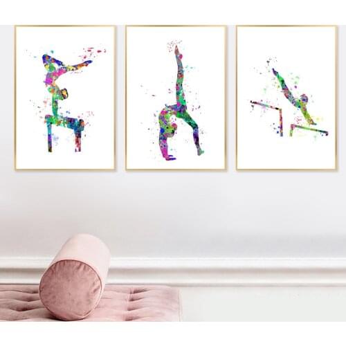 Gymnast Watercolor Abstract Painting Sport Posters Gymnastics Gifts Gym Wall Art Pictures Canvas Prints Gym Room Decoration