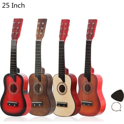 25 Inch Basswood Acoustic Guitar 12 Frets 6 Strings with Pick Strings Toy Guitar for Children and Beginner