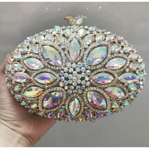 Hollow Out Big AB Rhinestone Crystal Wedding Purse Small Diamond Crystal Evening Bags LadY Shoulder Chain Money Wallet Handbags
