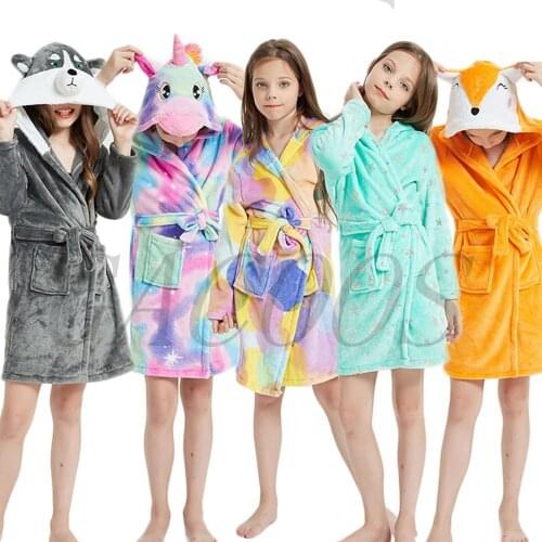 Teenager Bath Robe Baby Towel Childrens Panda Unicorn Hooded Bathrobes For Boys Girls Pajamas Kids Sleepwear Robe 3-11T Clothes