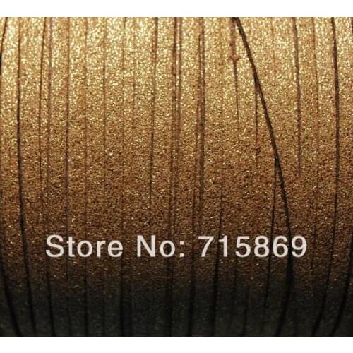 Free Shipping 100Yards (92 Meters) 3 mm x 1.5mm Metallic Gold Flat Faux Suede Leather Cord