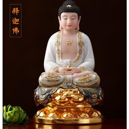 30cm LARGE Buddhist high-grade home TOP efficacious Talisman Mascot Sakyamuni Amitabha Buddha color gilding Sculpture statue