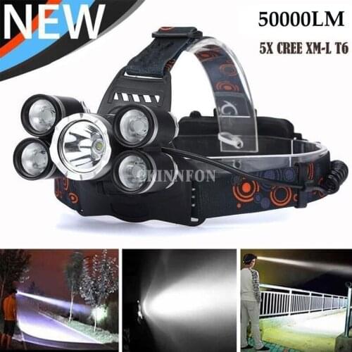 DHL 50PCS 50000 Lumens XM-L T6 XPE Waterproof LED Headlamp Bicycle Headlight Outdoor Camping Torch Lamp Lights