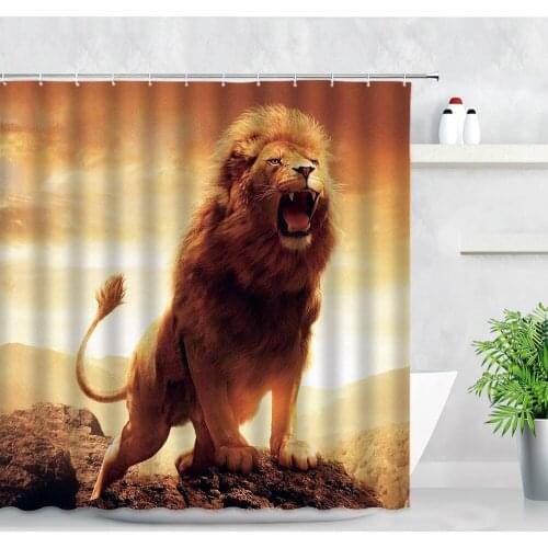Wild Animals Lion Shower Curtains Elephant Bear Dusk Natural Scenery Printed Bathroom Decor Bathtub Partition Curtain With Hooks