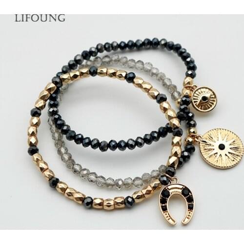 Elastic Bracelet The Evil Eyes Helios Bracelets For Women Gold Black Diamond Charms Glass And Acrylic Beads Set Jewelry 202167
