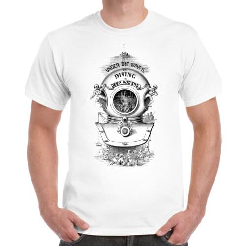 Fashion Men Short Sleeve T Shirt Custom Victorian Diver Illustration T-Shirt.Victoriana Scuba Vintage Dive Muscle T Shirt Tees