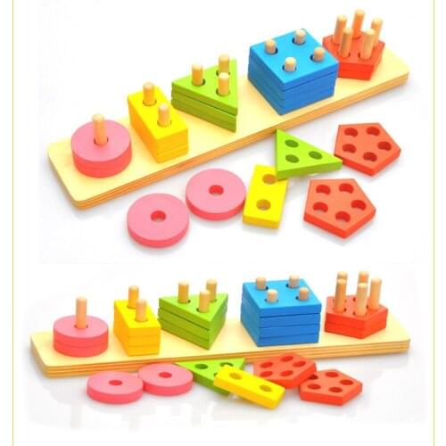 Geometry Removable Column Game Wooden Building Blocks Infant Toys Exquisite Wood Toy Montessori Child Gift