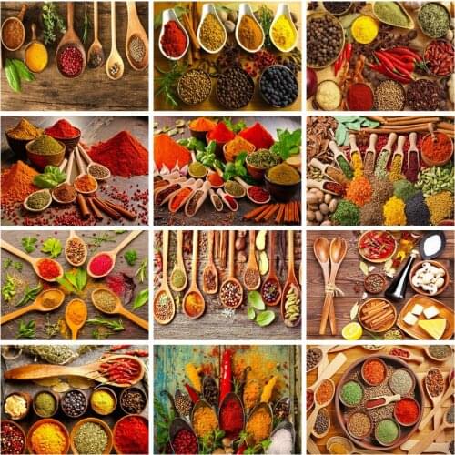 HUACAN 5D DIY Diamond Painting Seasoning Full Square Round Diamond Embroidery Kitchen Mosaic Art Rhinestone Home Decoration