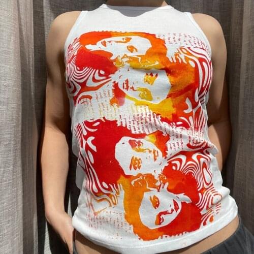 Punk Style Hip Hop Crop Top 2000s Retro Graphic Print Tank Top Y2K Aesthetic Streetwear E-girl Sleeveless Women Summer Vest