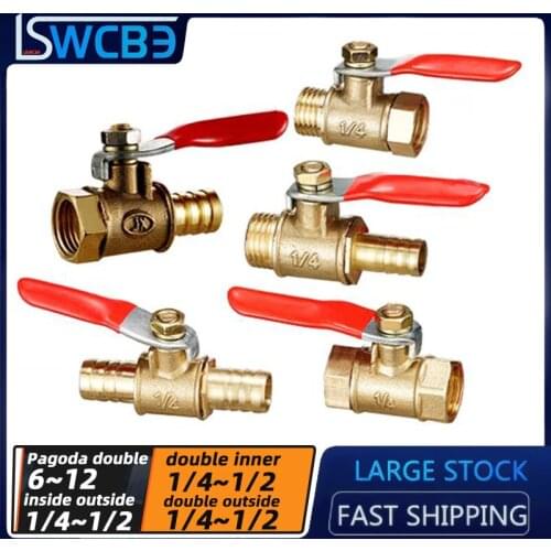 Copper ball valve 3/1/2 points double inner wire pagoda inner and outer wire red handle switch valve 6 8 10mm water pipe