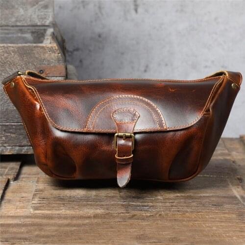 Fashion designer natural crazy horse leather men large-capacity chest bag daily single shoulder messenger real cowhide belt bag