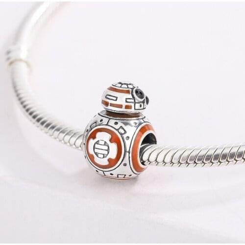 Fashion 925 Sterling Silver Yellow Enamel Robot Beads Pendant Charm Bracelet DIY Jewelry Making For Original Pandora