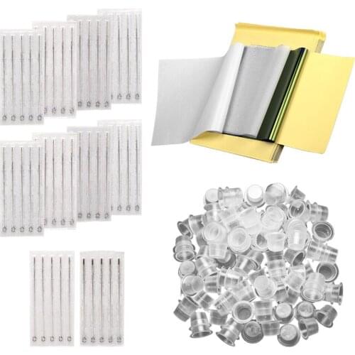 Tattoo Kit 50Pcs Tattoo Transfer Paper 50Pcs Mixed Tattoo Needle Set 3RL 5RL 7RL 9RL Stainless Steel Round Liner