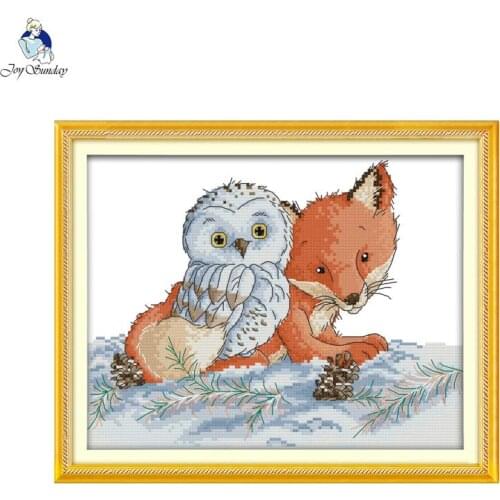 Joy Sunday The fox and the owl Printed Canvas DMC Counted 14ct 11ct DIY Hand Cross Stitch Kits Embroidery set Needlework