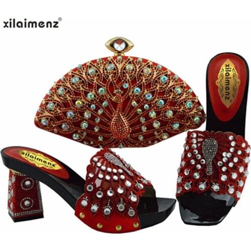 Fashion New 2019 Nigerian Shoe And Bag Set For Party African Shoe With Matching Bag Matching Red Shoe And Bag for Wedding Dress
