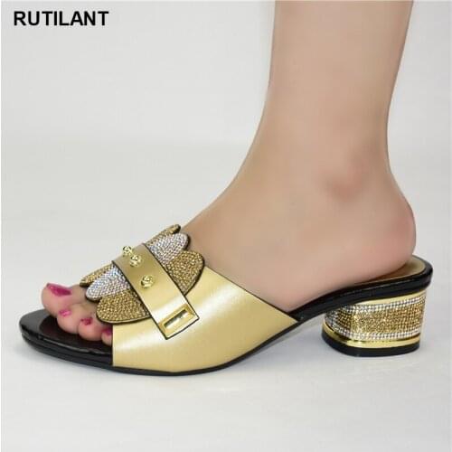 New Arrival Nigerian Women Party Pumps High Heels Fashion Woman Summer Autumn Skid-proof Square Toe Shoes Shoe with Rhinestones