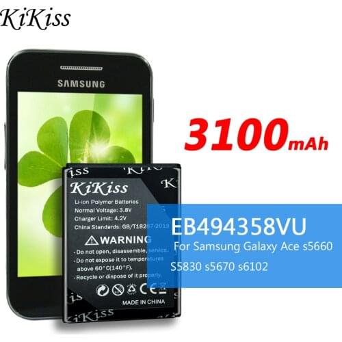 Original KiKiss EB494358VU Batteries For Samsung Galaxy Ace S5830 S5660 S7250D S5670 i569 I579 GT-S6102 S6818 Battery GT-S6790