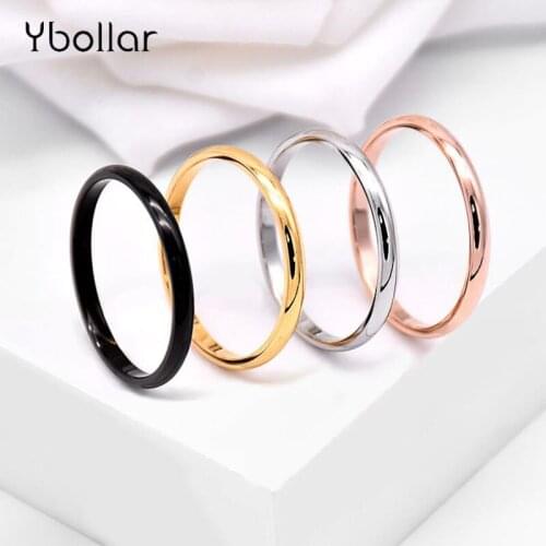 Simple 2mm Thin Rings For Men Women Couple Wedding Rings Punk Stainless Steel Plain Band Finger Ring Party Jewelry US Size 3-10