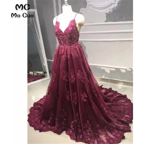 Puffy Burgundy A-Line Evening Dresses with Appliques Backless Straps Tulle Prom Gown Long Womens Evening Dress Prom Dress