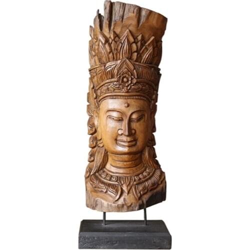 Solid Wood Relief Buddhism and Dhyana Yi Avatar Decoration Home Ornament Wood Carving Living Room and Hotel Decoration