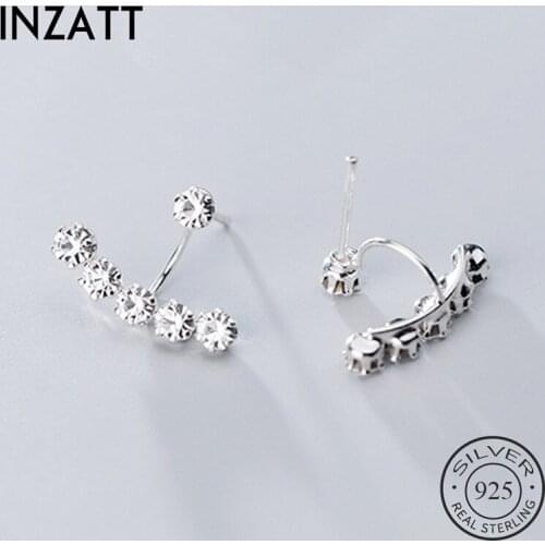 INZATT Real 925 Sterling Silver Zircon Minimalist Stud Earrings For Fashion Women Party Fine Jewelry Geometry Accessories Gift
