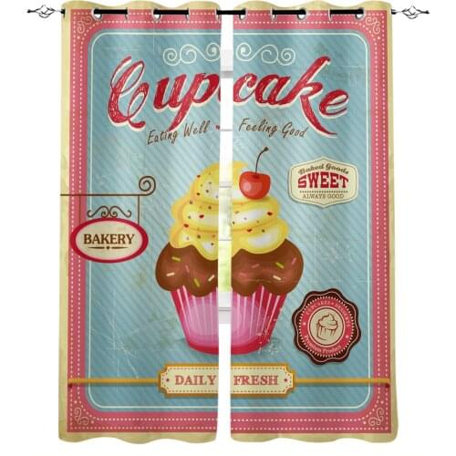 Cake Cherry Retro Texture Blackout Curtain Bedroom Kitchen Window Curtain Home Decor Curtains for Living Room