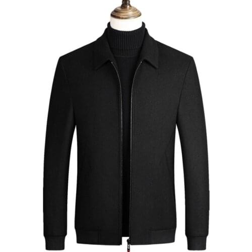 2021 Spring Autumn Wool Coat Men Business Casual Woolen Jacket Slim Fit Solid Color Men Woolen Coat Zipper Jacket Male