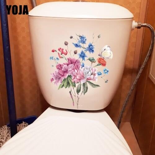 YOJA 20.4CM×25.7CM Classical Bouquet Butterflies Toilet Stickers Home Room Wall Decoration T1-2594