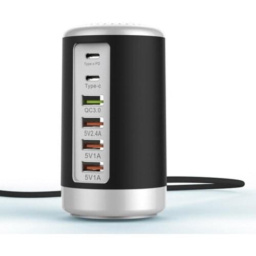 65W Multi 6 Port USB Fast Charger HUB Quick Charge QC3.0 USB Type C PD Charger Portable Charging Station