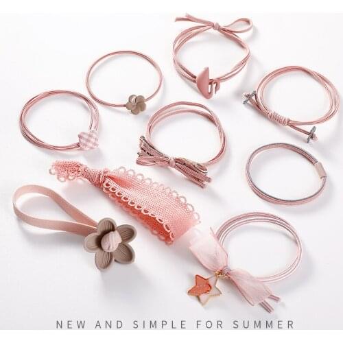 9PCS Womens Korean Style Lace Flower Hairband Cute Girl Elastic Hair Accessories Headwear Female Jewelry Wedding Party Gift