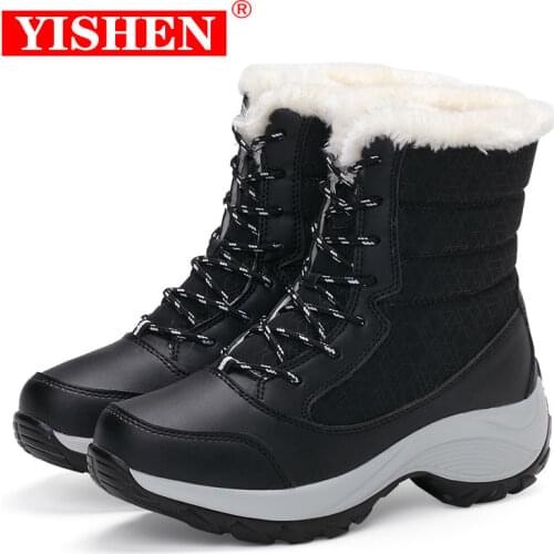 YISHEN Winter Women Boots High Quality Plush Warm Mid-Calf Snow Boots Ladies Lace-up Comfortable Female Boots Chaussures Femme