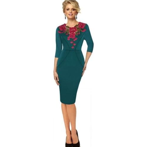 Green purple black red O collar temperament elegant sexy lace stitching embroidery professional women pencil dress